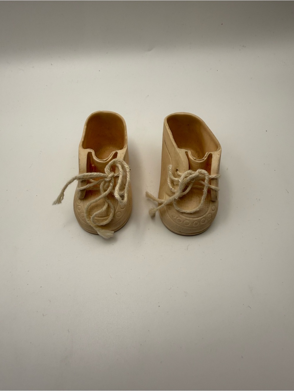 Vintage White Plastic Lace-Up Doll Shoes, Marked "Dolshoe"3 in, Pair